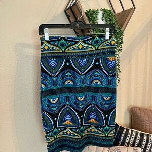 LuLaRoe Cassie Blue and Green Patterned Women's Pencil Skirt